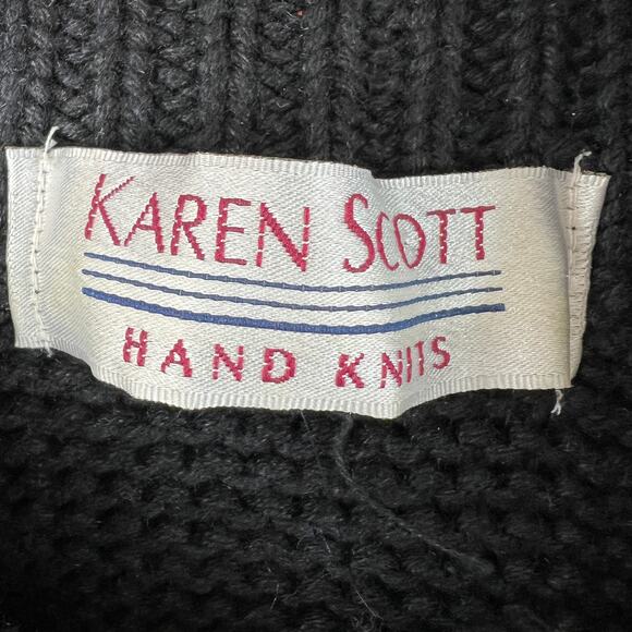 VINTAGE Karen Scott HandKnit SPICY HOT Black Long Sleeve Mock Pullover Sweater L - Picture 7 of 9